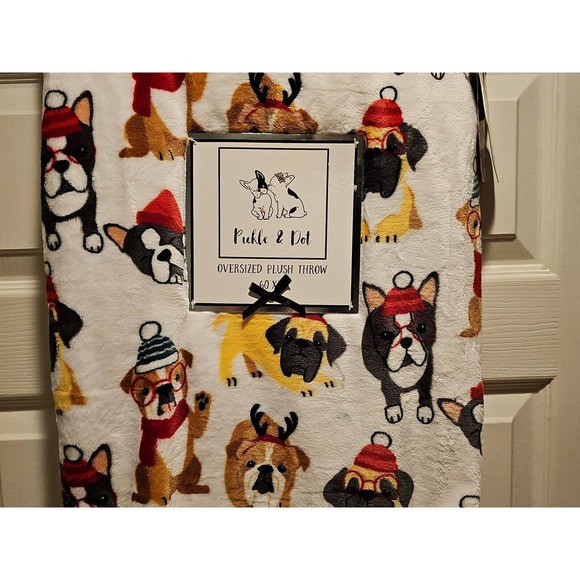 Pickle &Dot French English Bulldog Oversized Plush Throw Blanket - Picture 7 of 7
